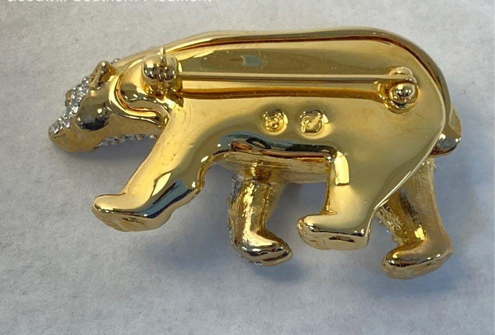 The Coca-Cola Company Swarovski Crystal Polar Bear Brooch Gold Tone Collectible Lapel Pin
