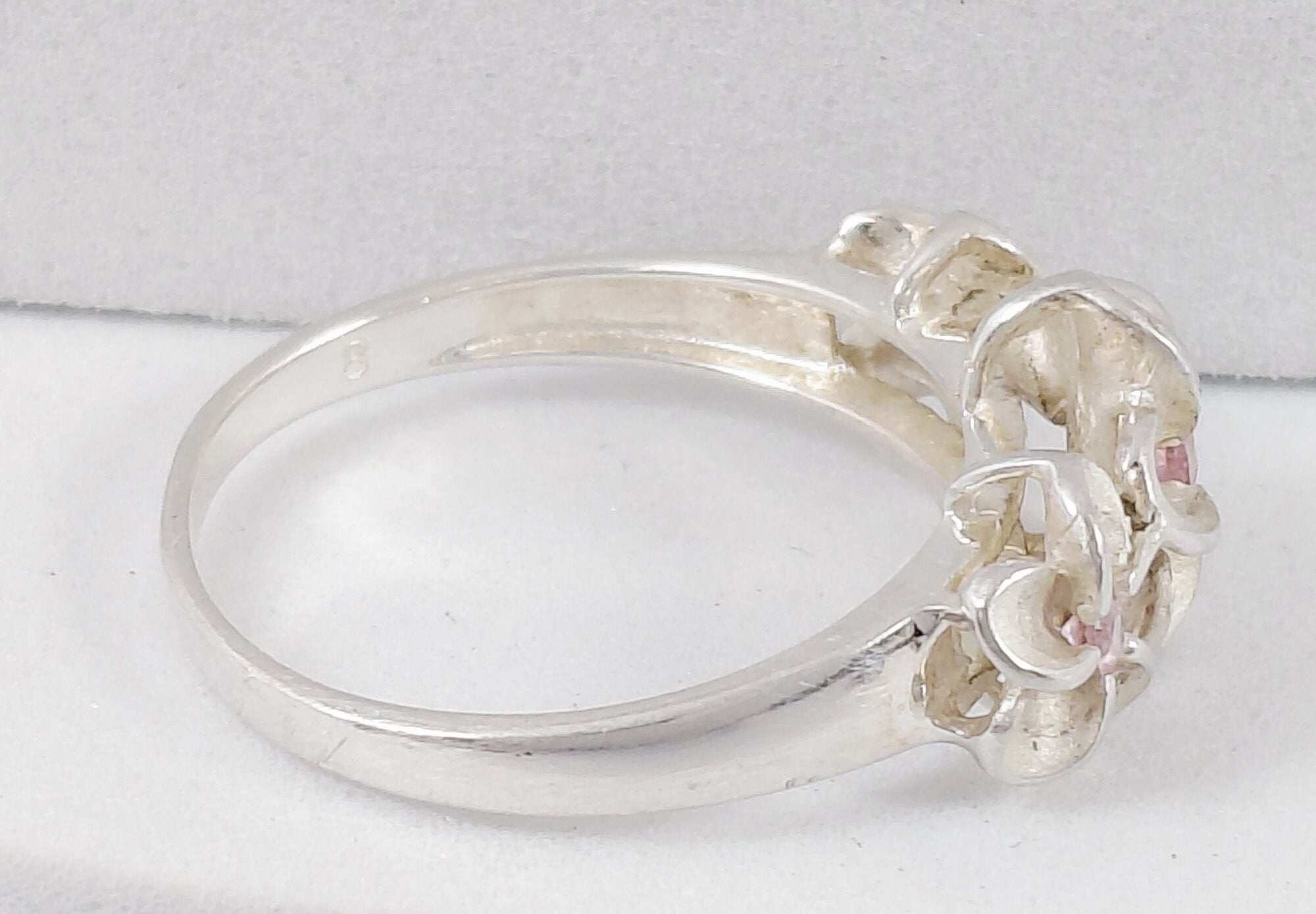 925 Sterling Silver Pink Cubic Zirconia Floral Ring Size 7.75 Flower Cluster Statement Ring