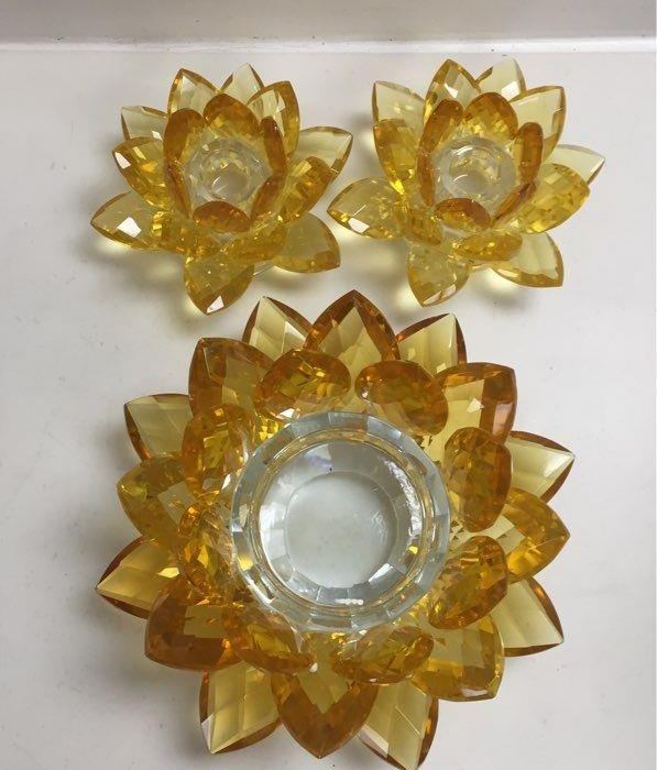 3-Pc Sorelle Yellow Glass Flower Candle Holders