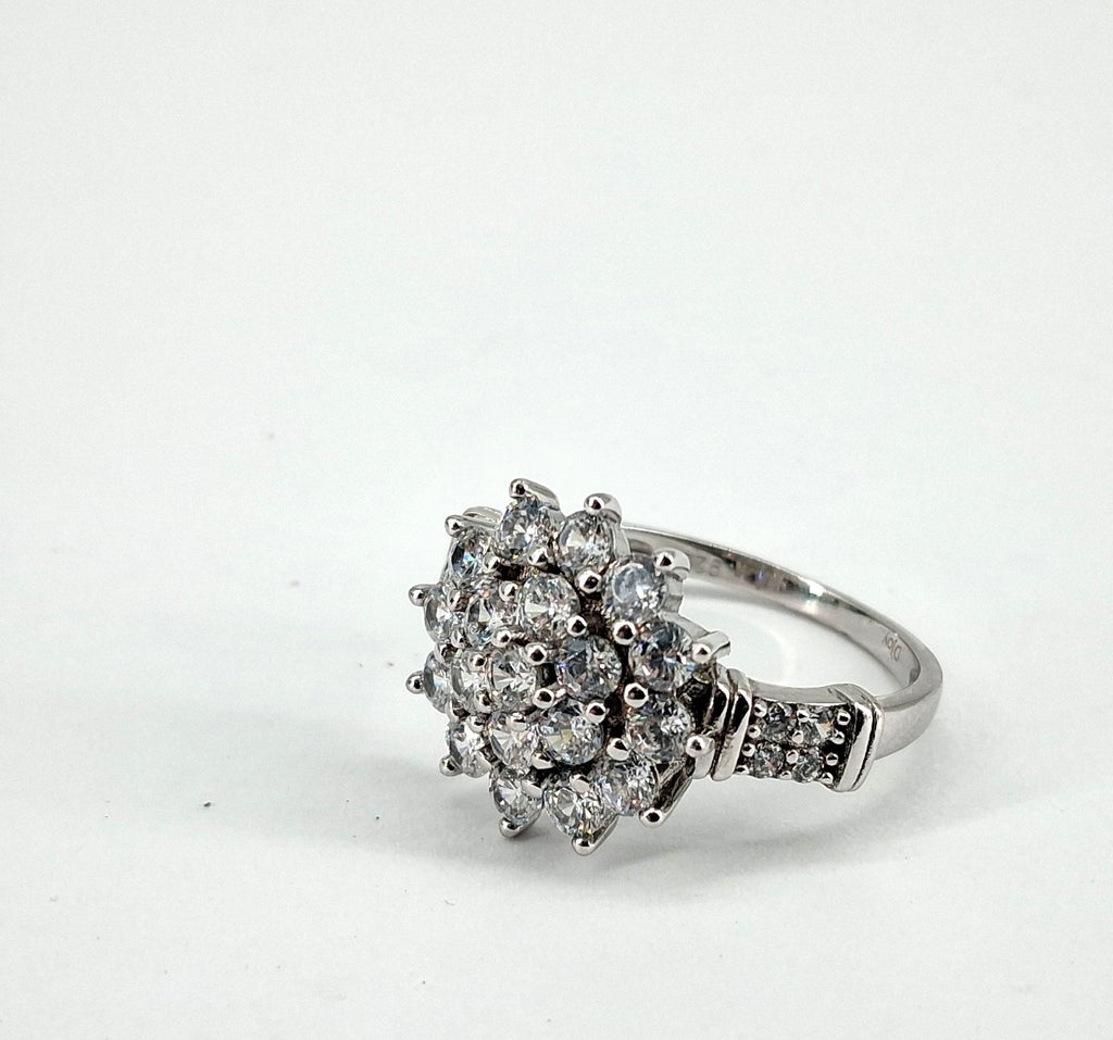 D'Joy Sterling Silver Cluster Ring with Clear Glass Stones Size 6.5