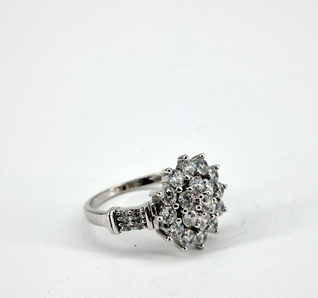 D'Joy Sterling Silver Cluster Ring with Clear Glass Stones Size 6.5