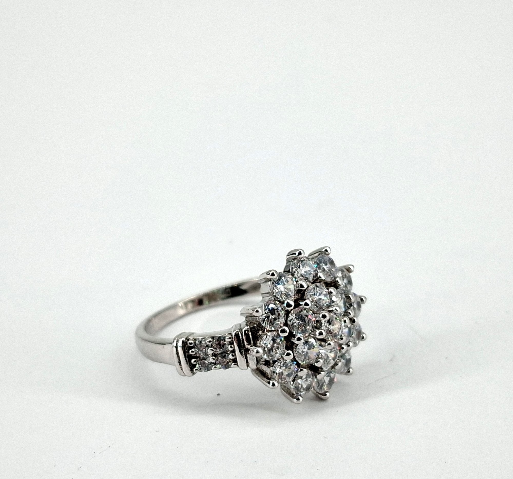D'Joy Sterling Silver Cluster Ring with Clear Glass Stones Size 6.5