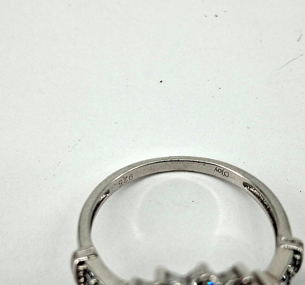D'Joy Sterling Silver Cluster Ring with Clear Glass Stones Size 6.5