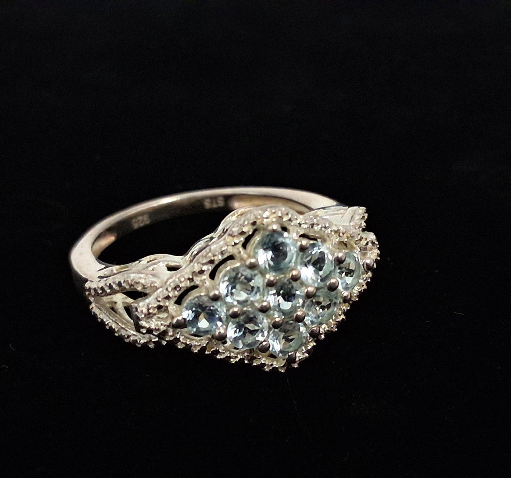 Sterling Silver Ring with Round Cut Blue Topaz, Size 7