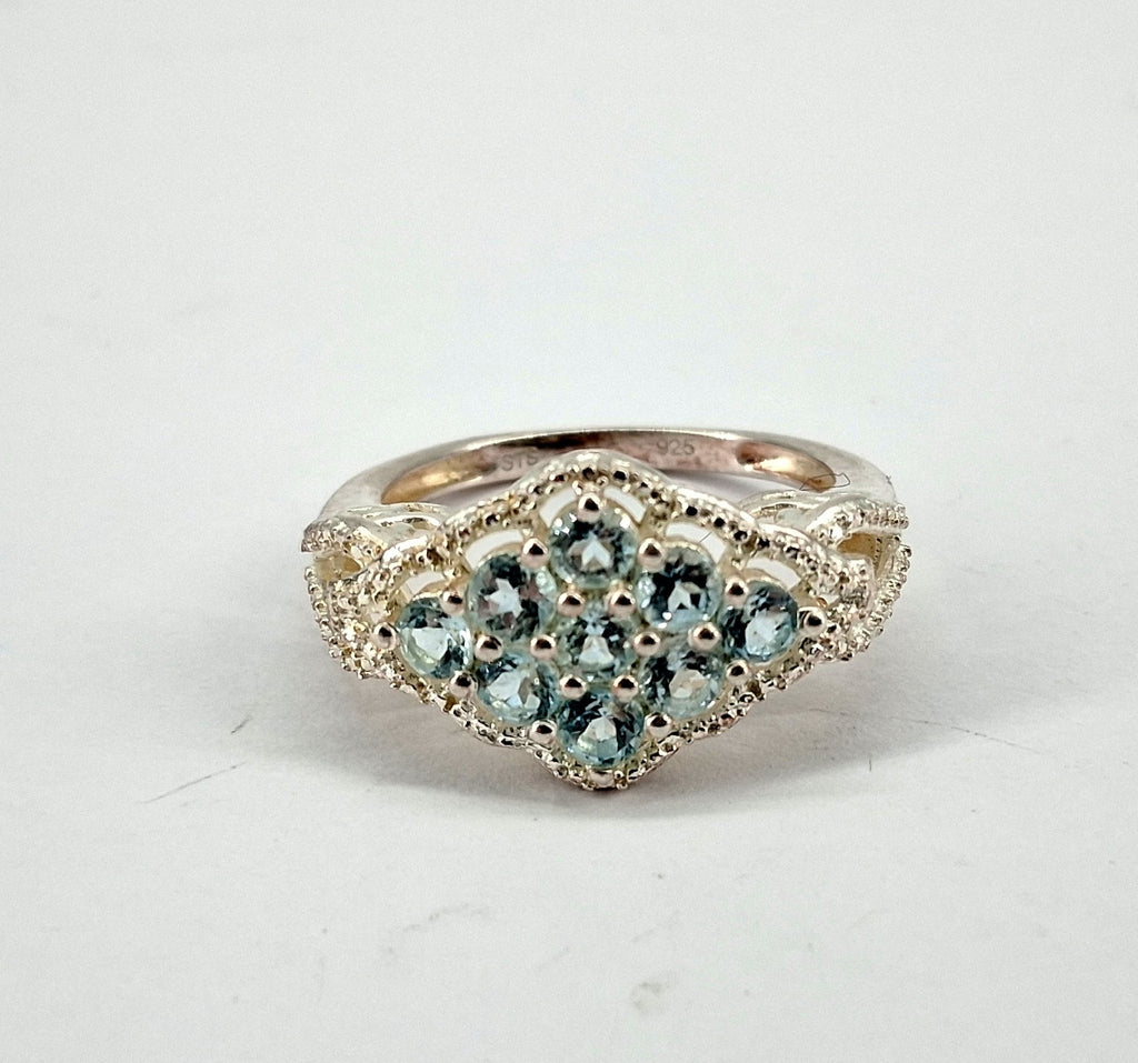 Sterling Silver Ring with Round Cut Blue Topaz, Size 7
