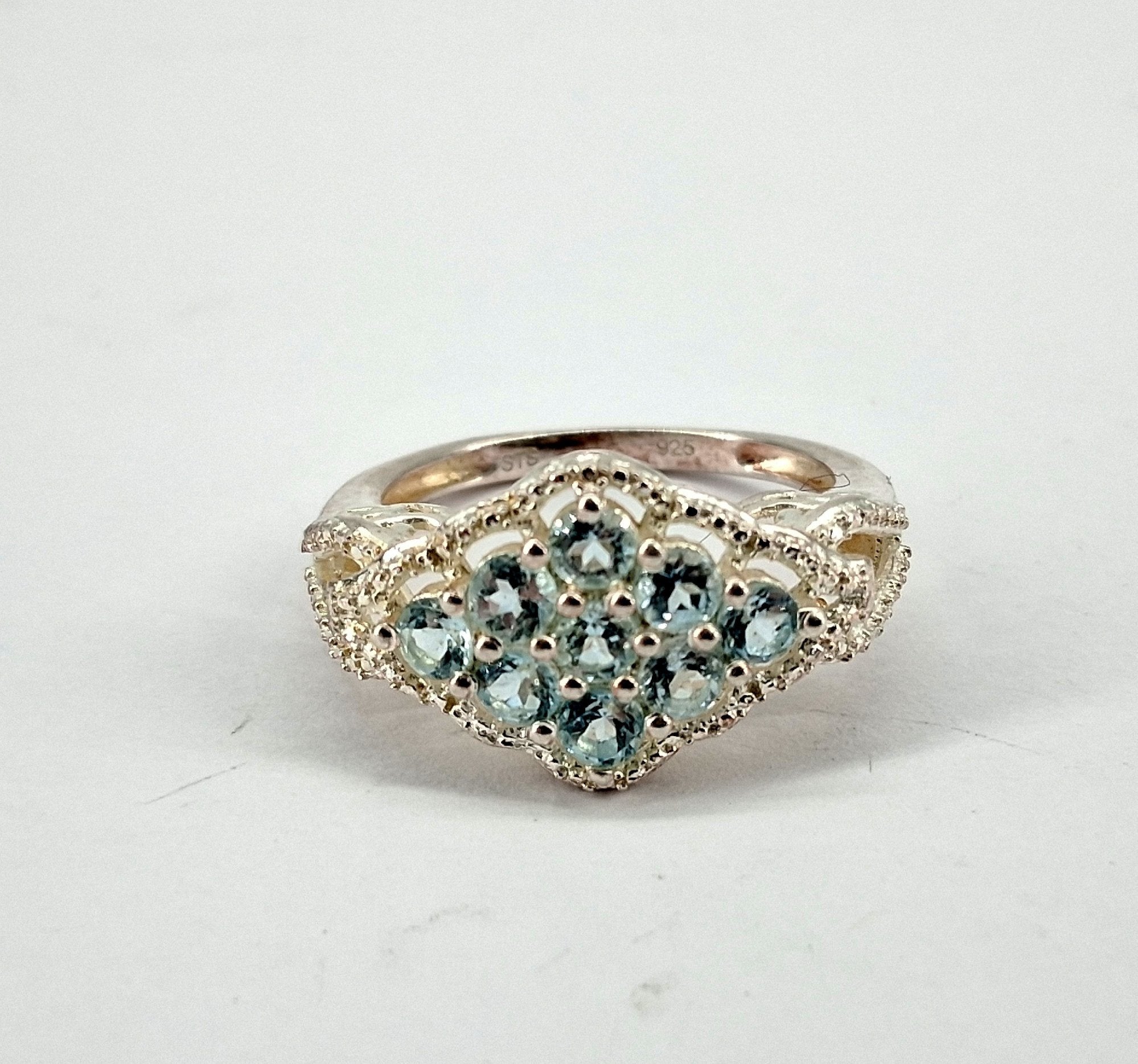 Sterling Silver Ring with Round Cut Blue Topaz, Size 7