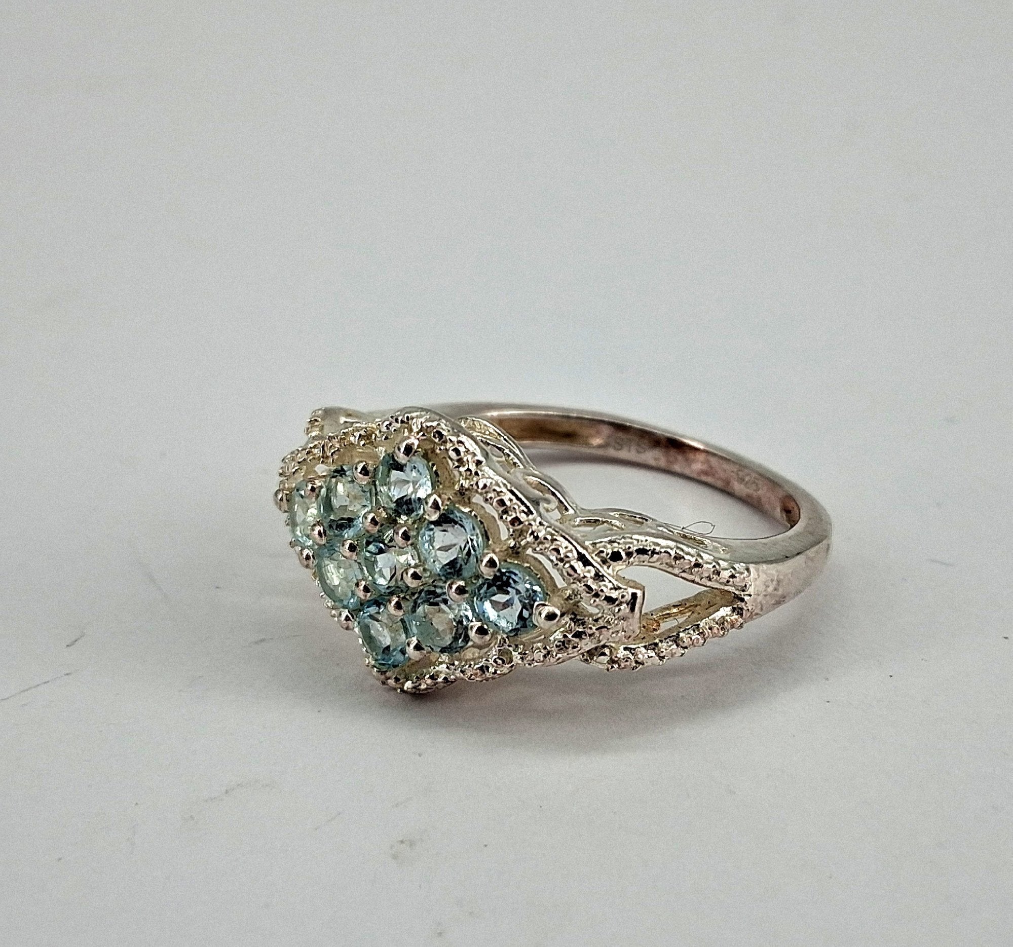 Sterling Silver Ring with Round Cut Blue Topaz, Size 7