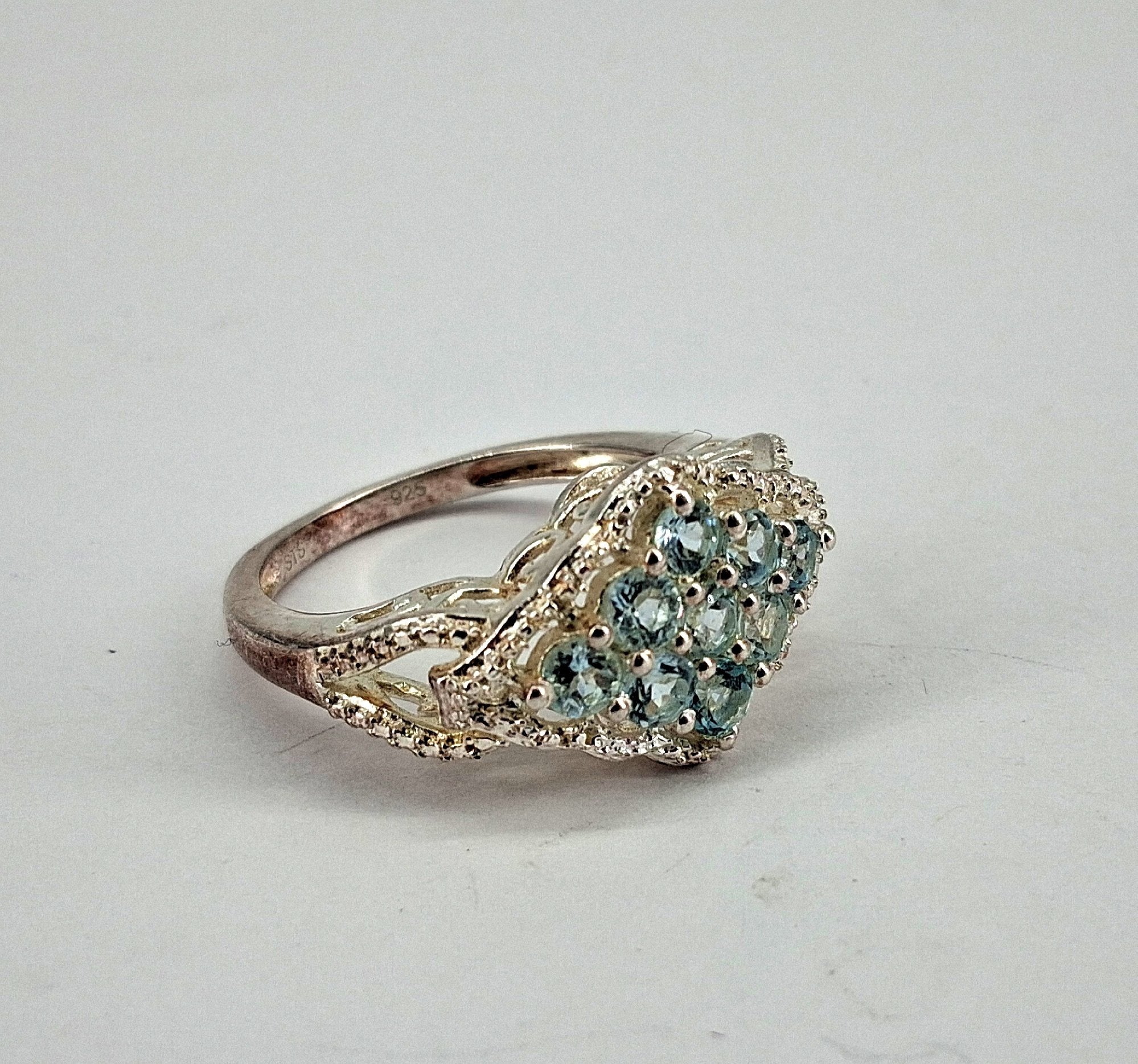 Sterling Silver Ring with Round Cut Blue Topaz, Size 7