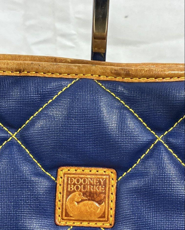 Dooney & Bourke Navy Blue Quilted Nylon Tote Bag Tan Leather Trim