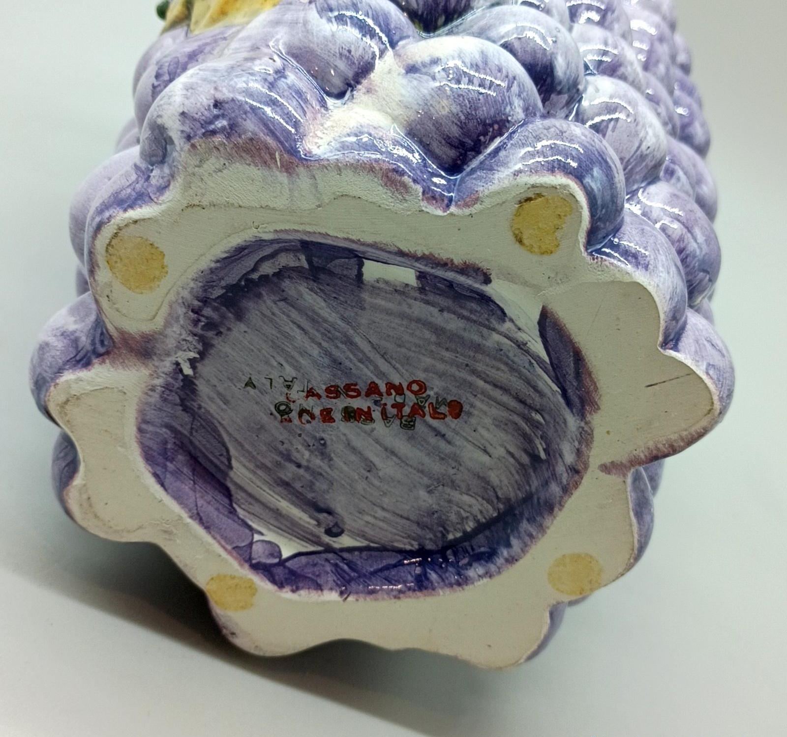 Bassano Italy Ceramic Grape Cluster Pitcher, Purple