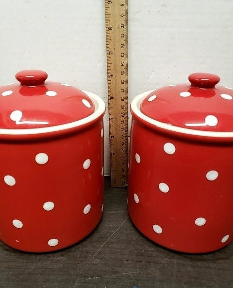 Set of 3 Spode Baking Days Red Polka Dot Ceramic Canisters with Lids