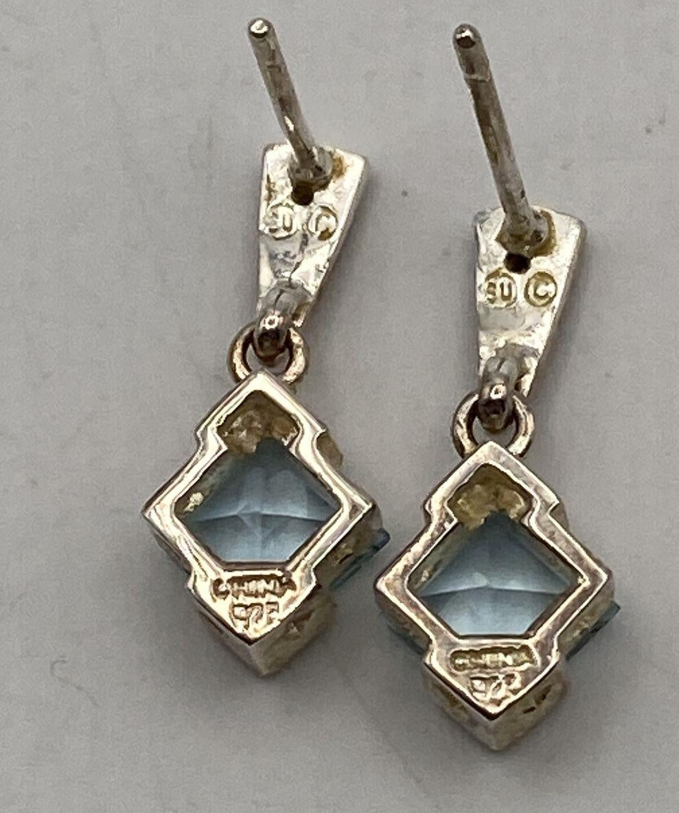 Blue Topaz and Moissanite 925 Sterling Silver Stud Earrings | Faceted Gemstone Pair