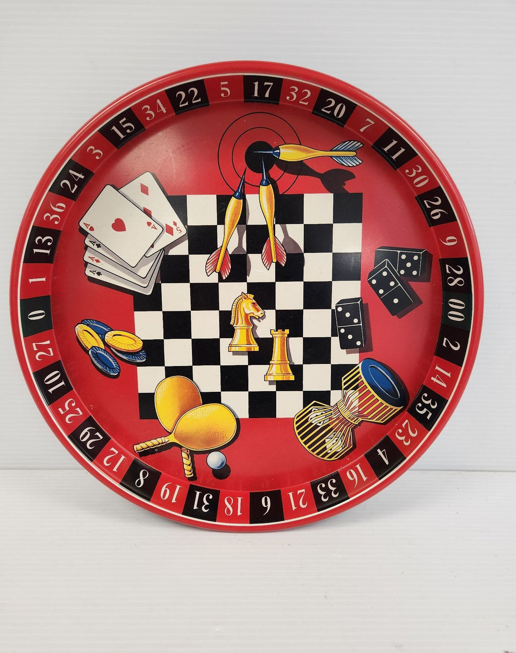 Vintage Roulette Wheel Casino-Themed Metal Serving Tray | Game Night Barware Tray