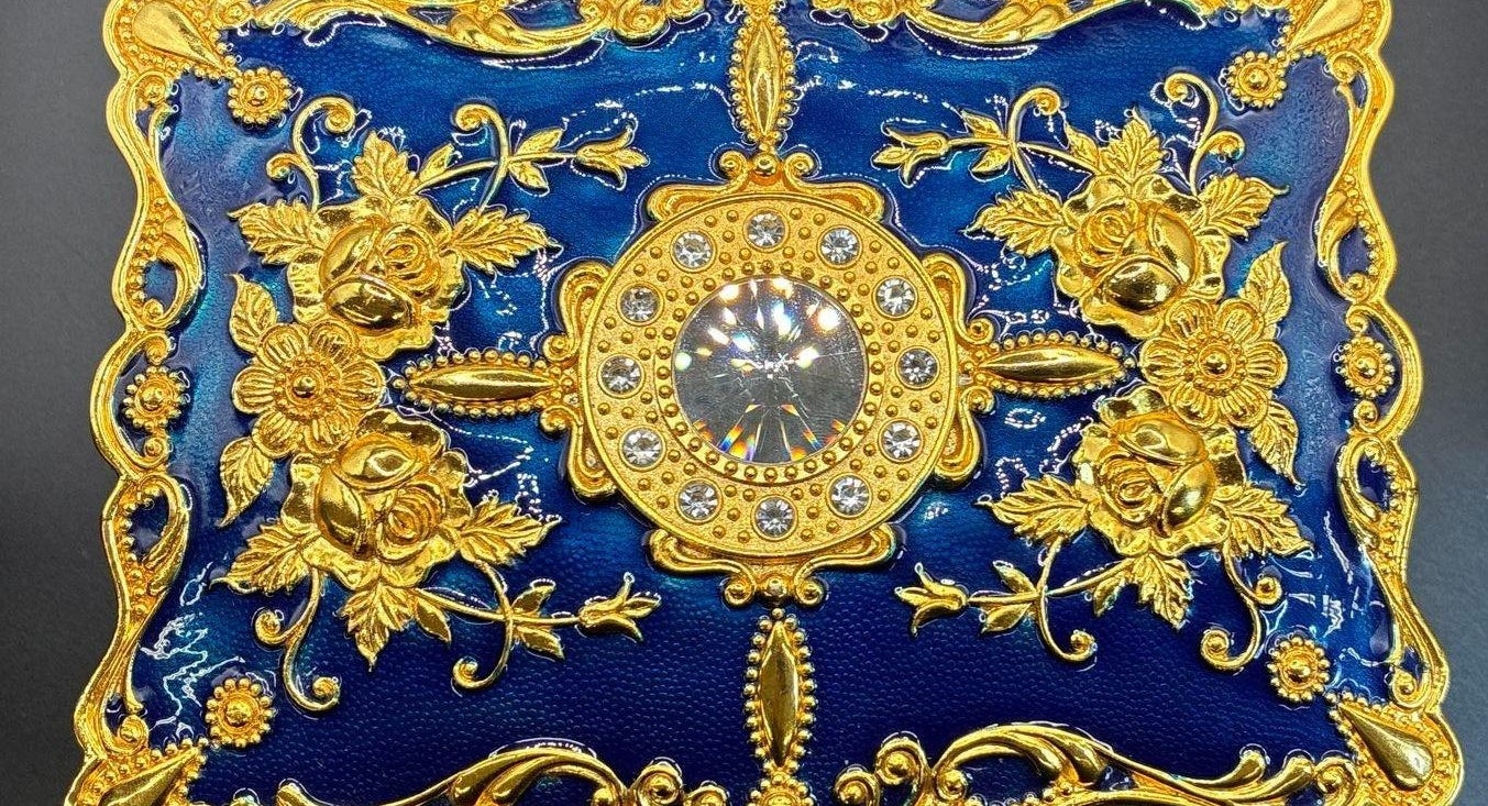 Ornate Blue & Gold Baroque Jewelry Box with Velvet Interior
