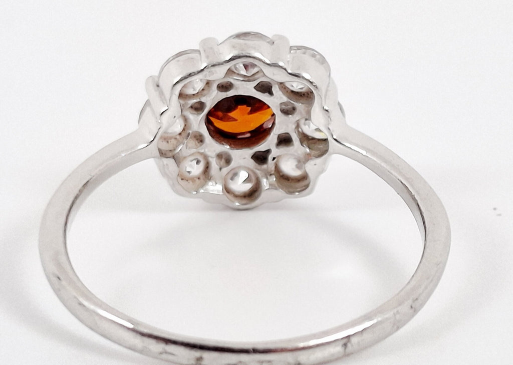 925 Sterling Silver Garnet & Cubic Zirconia Flower Blossom Ring Size 6