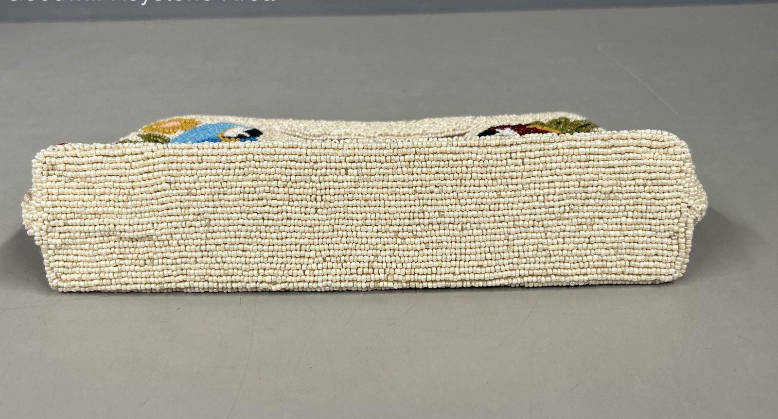America & Beyond White Beaded Parrot Macaw Tropical Floral Satchel Handbag Chain