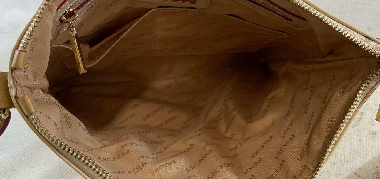 Arcadia Genuine Patent Leather Cream Sling Bag