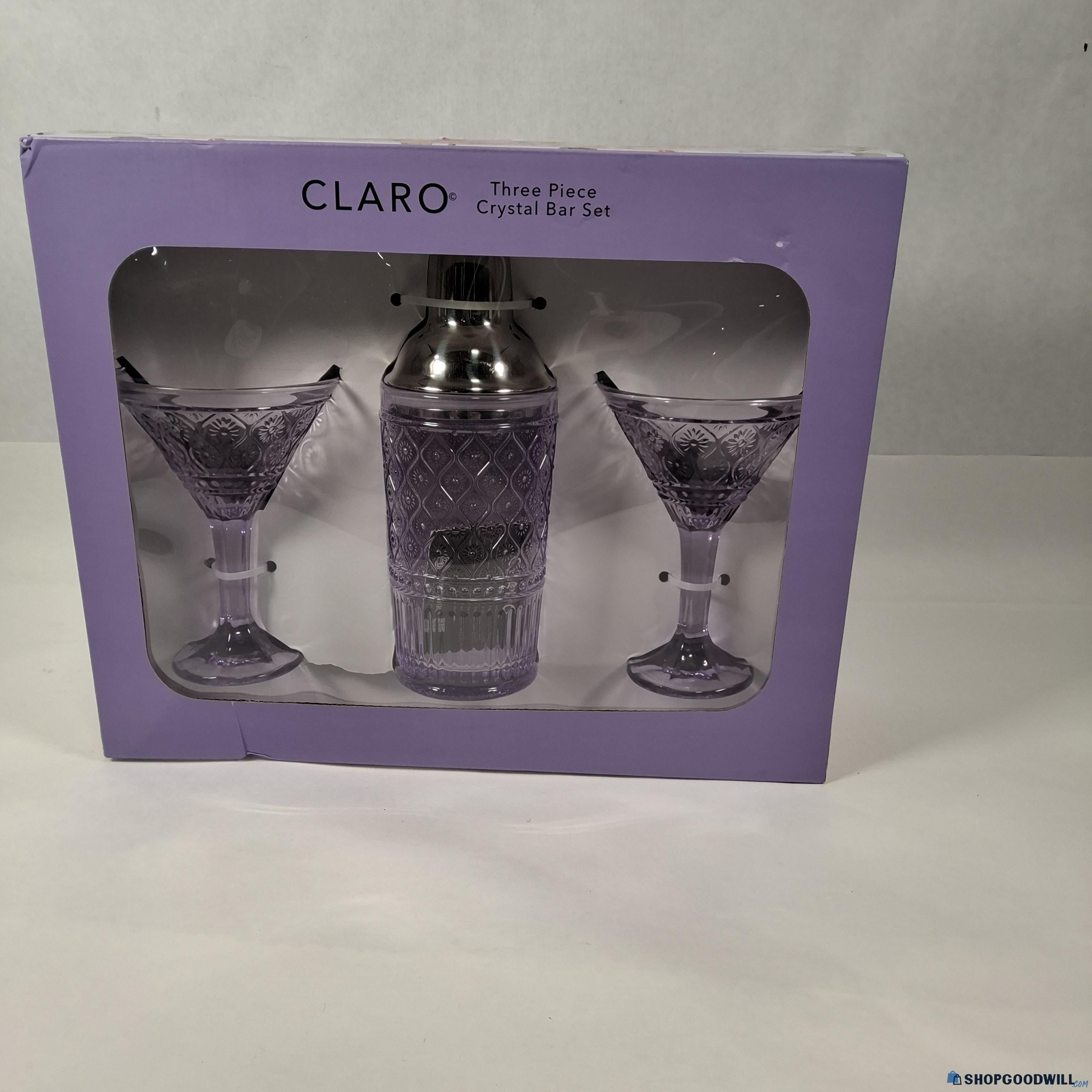 Claro by Godinger Crystal Martini Glass Set with Shaker - Purple