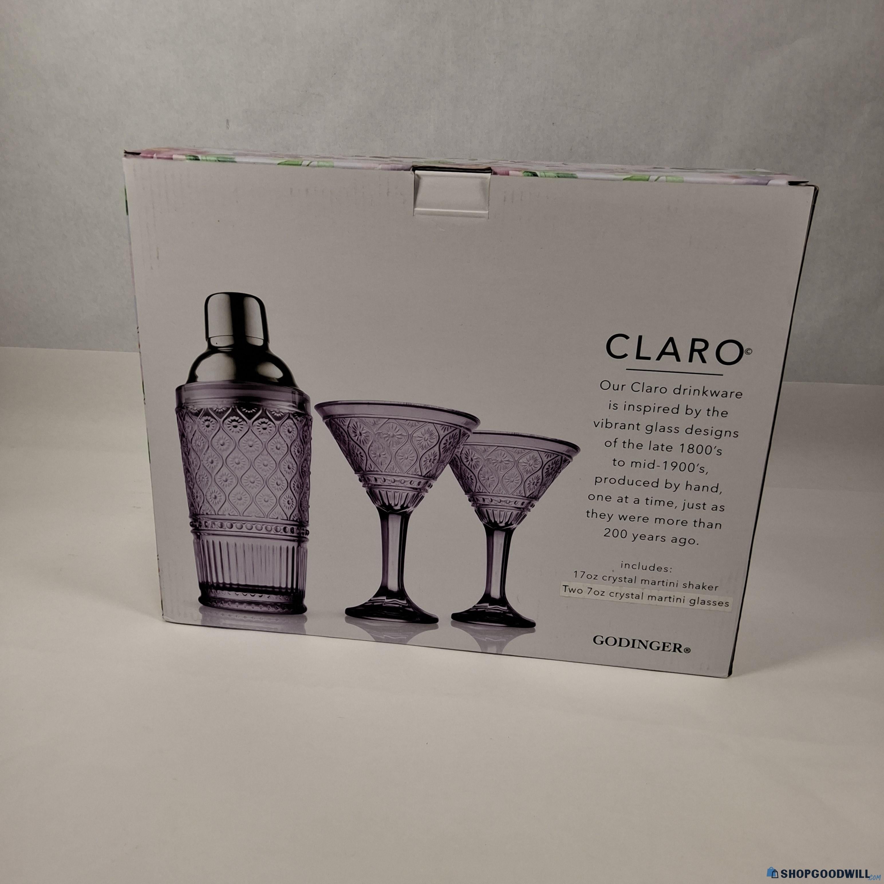 Claro by Godinger Crystal Martini Glass Set with Shaker - Purple
