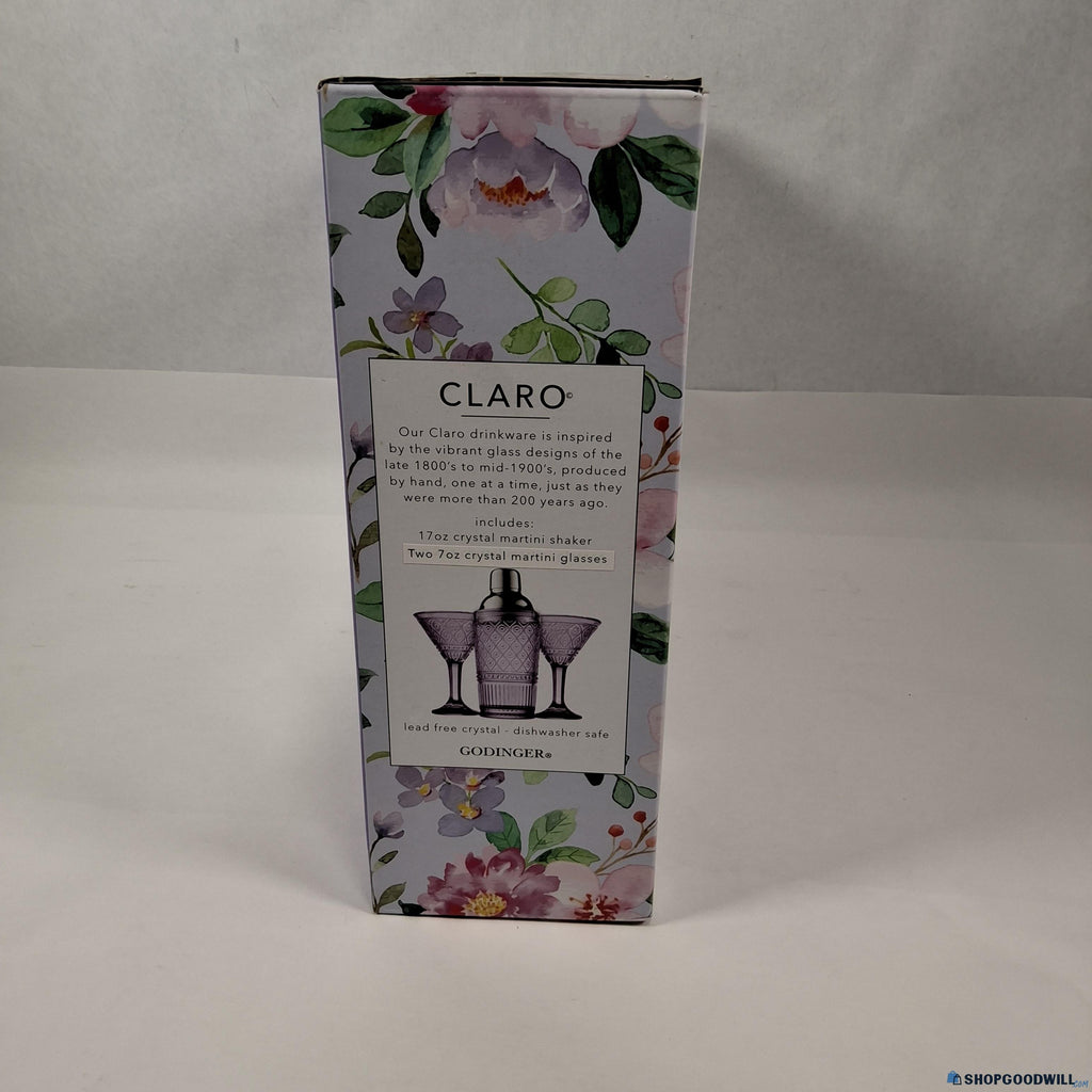 Claro by Godinger Crystal Martini Glass Set with Shaker - Purple