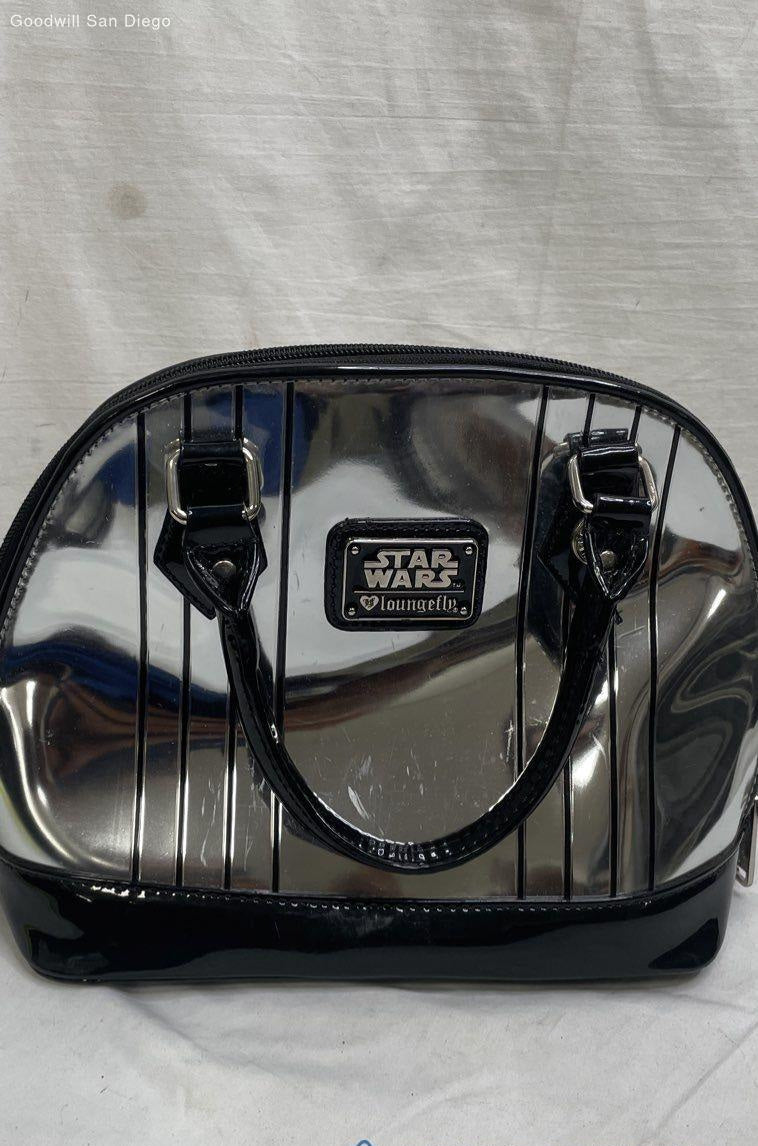 Loungefly Star Wars Darth Vader Patent Handbag, Black Silver Dome Satchel Purse