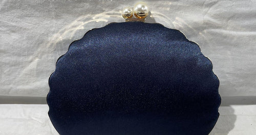 (SOLD) Peacock Beaded Clamshell Evening Bag with Chain Strap, Blue Green Sequined Crossbody Purse