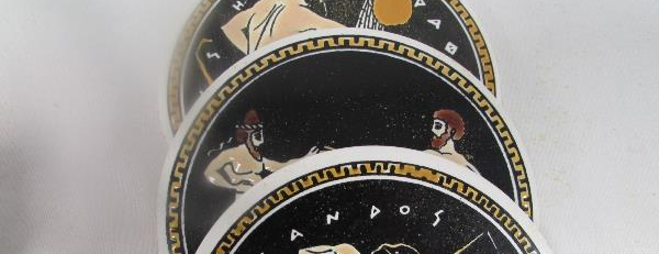 Set of 6 Handmade Erotic Greek Pottery Coasters | Hand-Painted Terracotta Adult Conversation Drink Coasters