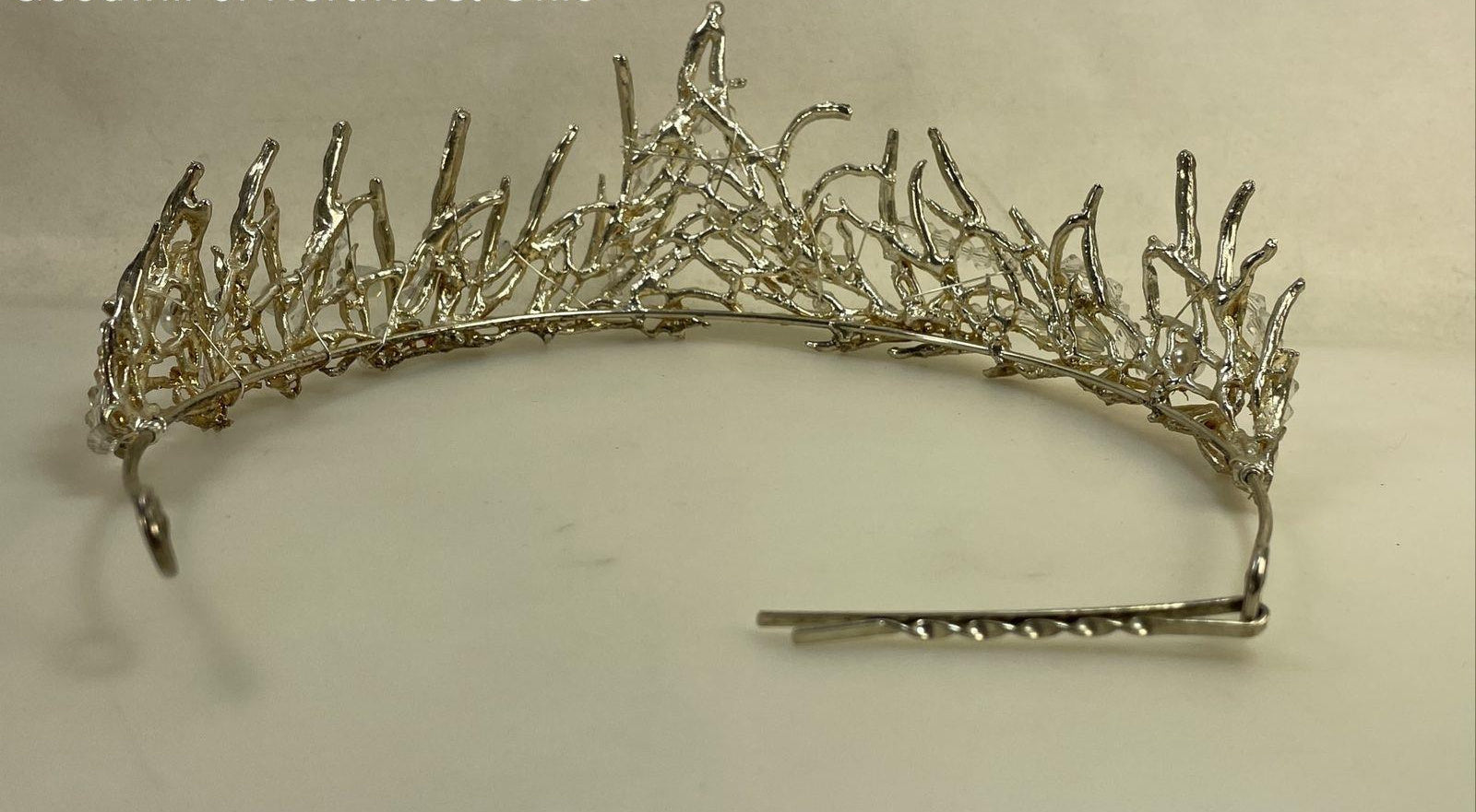 Silver Tone Woodland Fairy Tiara Faux Pearl & Crystal Branch Crown Fantasy Bridal Headpiece