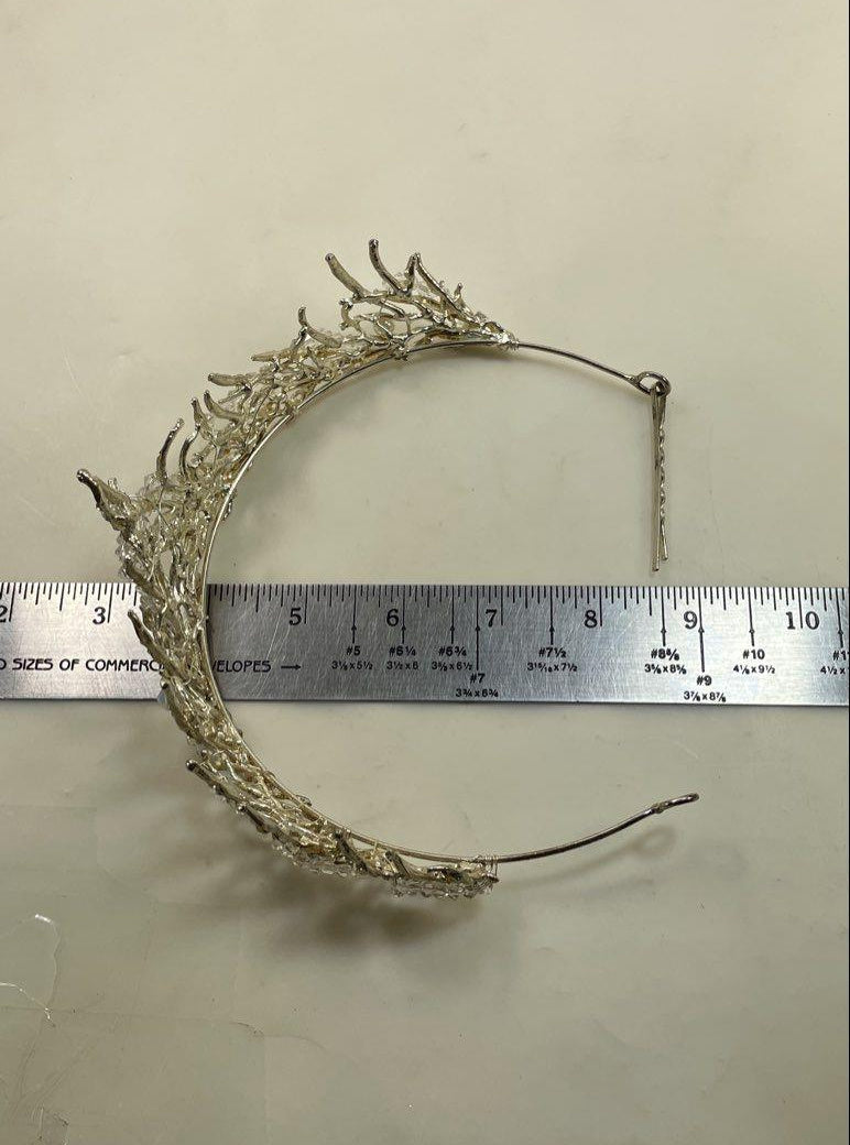 Silver Tone Woodland Fairy Tiara Faux Pearl & Crystal Branch Crown Fantasy Bridal Headpiece