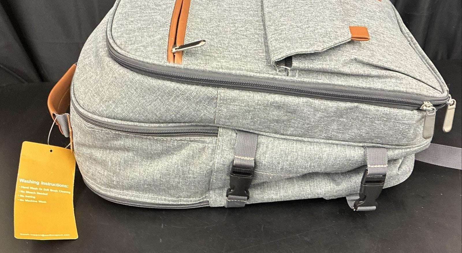 Sunflora Grey Picnic Backpack with Brown Faux Leather Accents