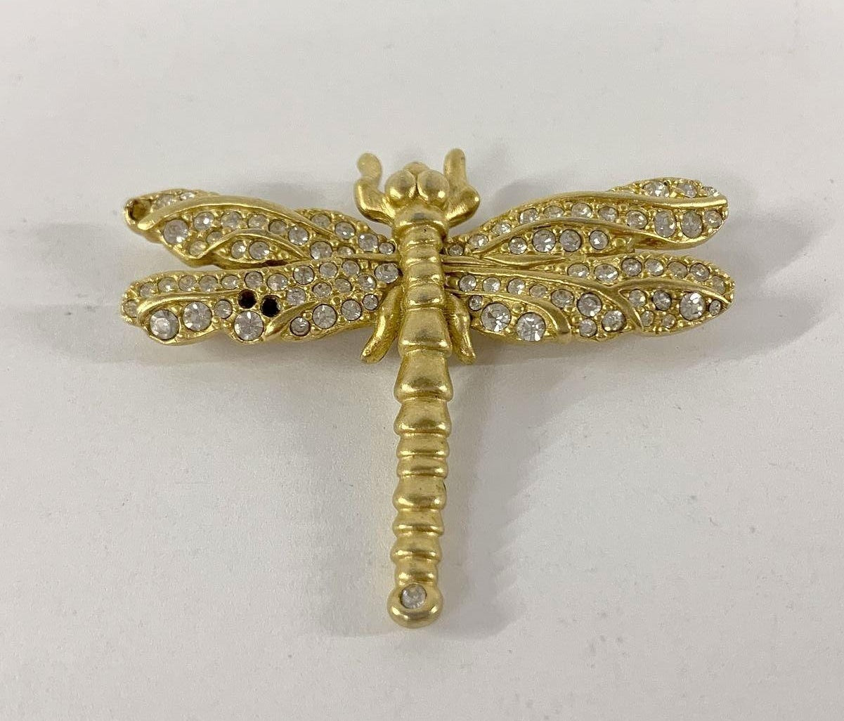Vintage Swarovski Gold Plated Crystal Dragonfly Brooch Figural Pin for Repair