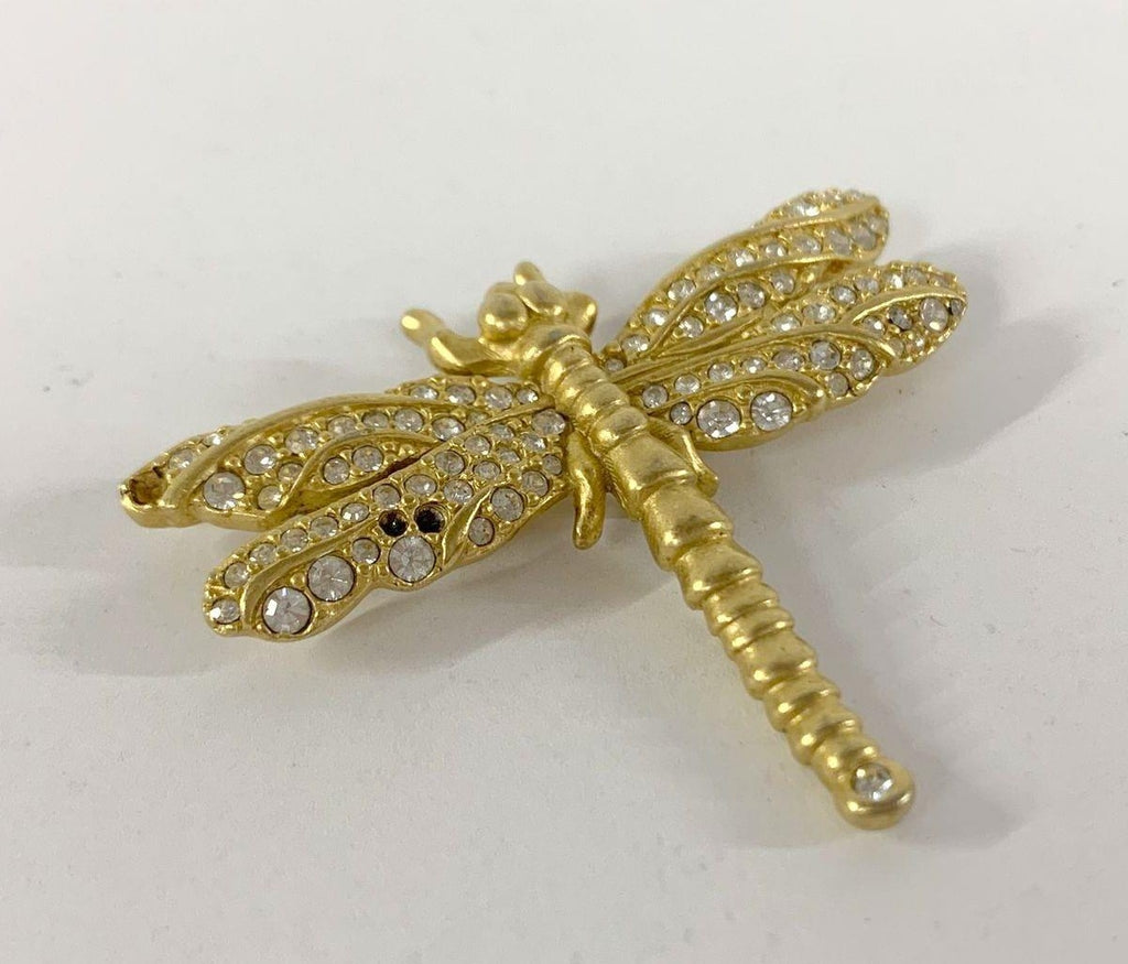 Vintage Swarovski Gold Plated Crystal Dragonfly Brooch Figural Pin for Repair