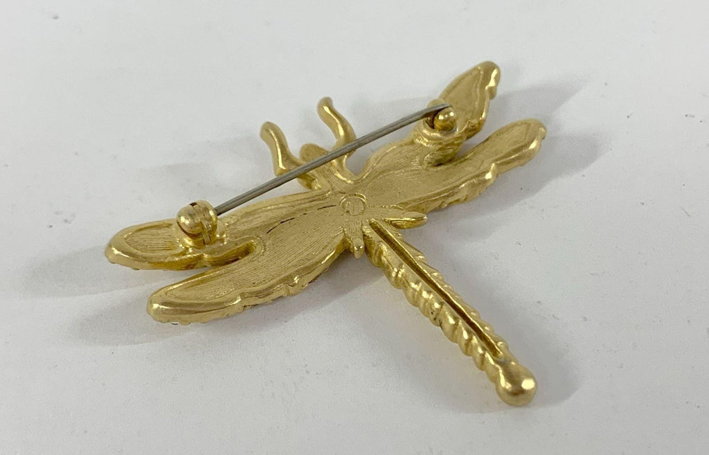 Vintage Swarovski Gold Plated Crystal Dragonfly Brooch Figural Pin for Repair