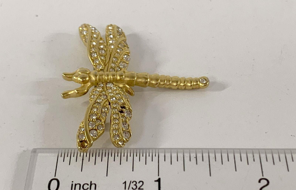 Vintage Swarovski Gold Plated Crystal Dragonfly Brooch Figural Pin for Repair