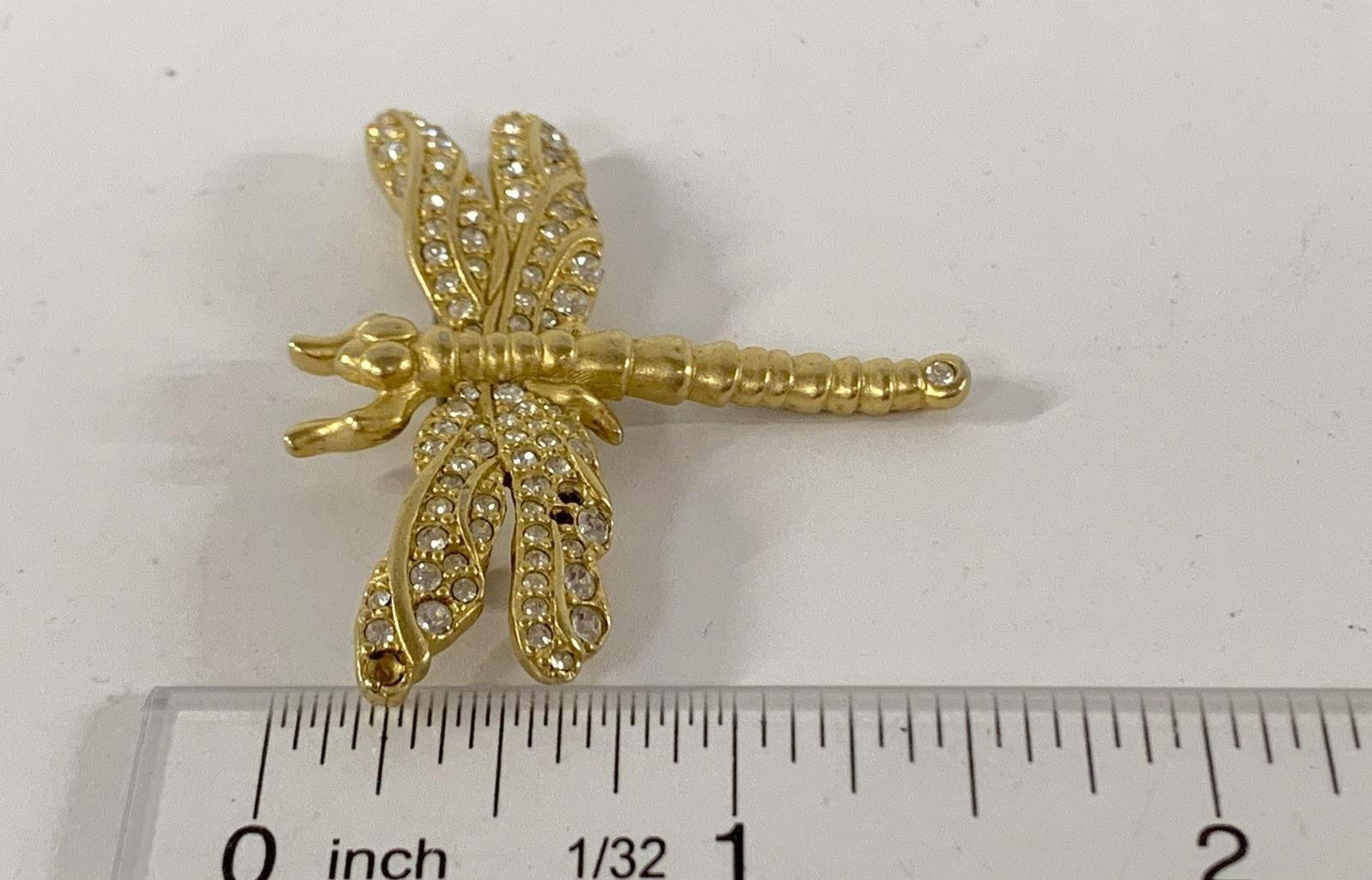 Vintage Swarovski Gold Plated Crystal Dragonfly Brooch Figural Pin for Repair