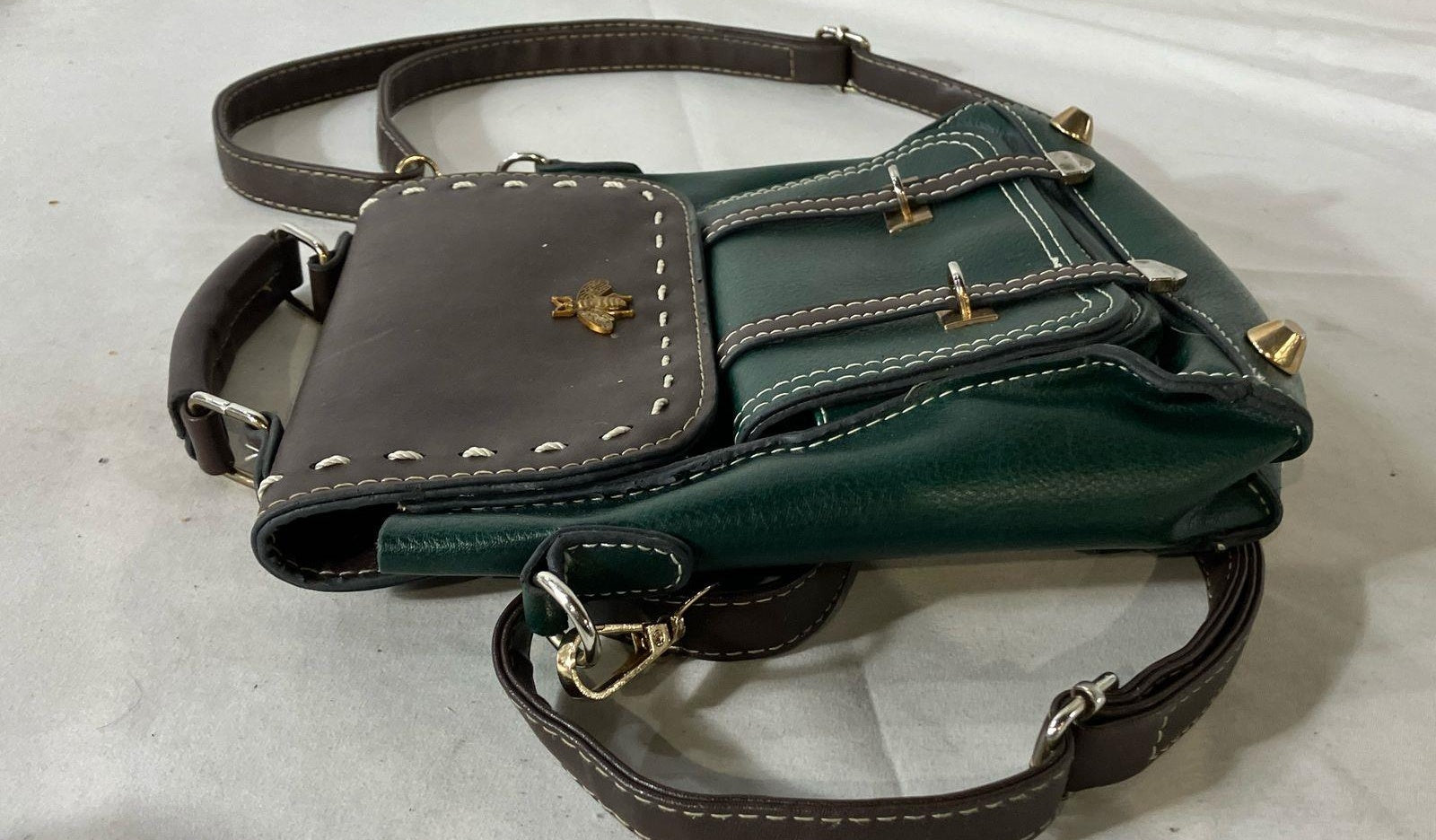 Olives Green Bumblebee Satchel Bag | Convertible Crossbody Backpack Style Handbag