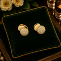 Swarovski Gold Tone Crystal Dome Clip Earrings | Signed Designer Button Earrings