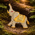 Swarovski Gold Tone Crystal Elephant Brooch With Red Eye And Swan Logo