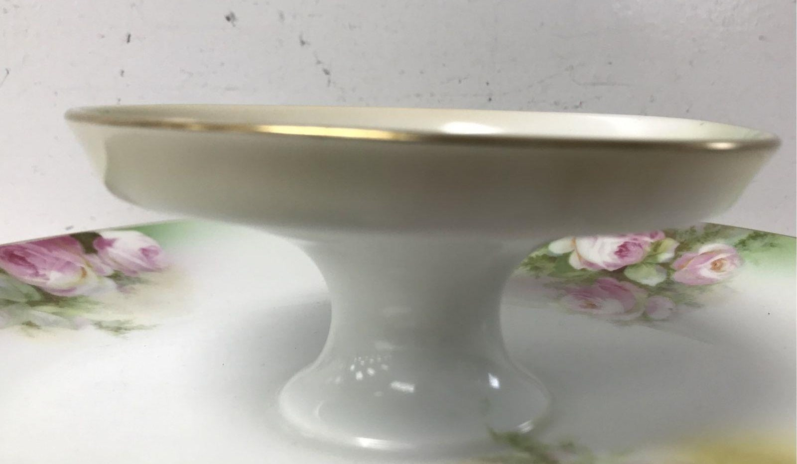 Schwarzburg Germany Pink Rose Covered Butter Dish with Green Band | Hand-Painted Floral Porcelain