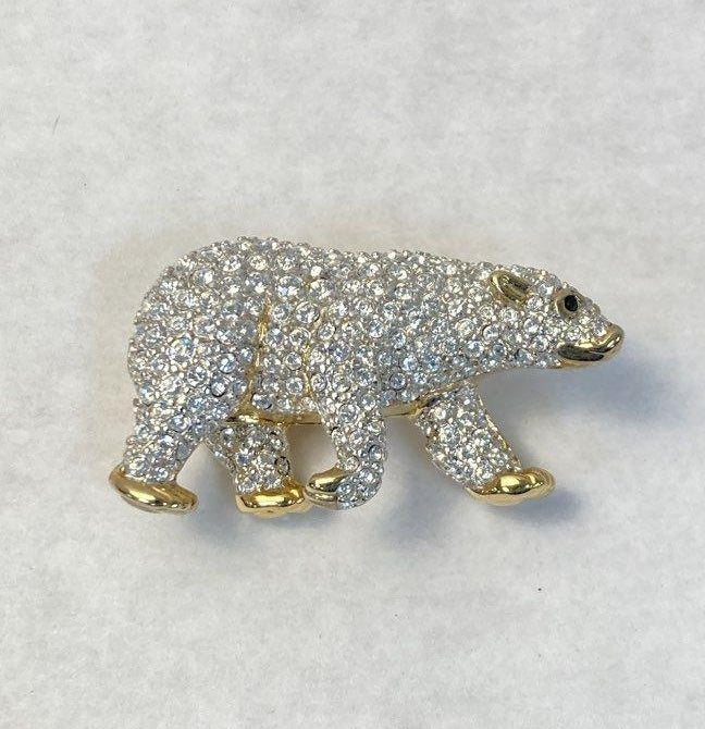 The Coca-Cola Company Swarovski Crystal Polar Bear Brooch Gold Tone Collectible Lapel Pin