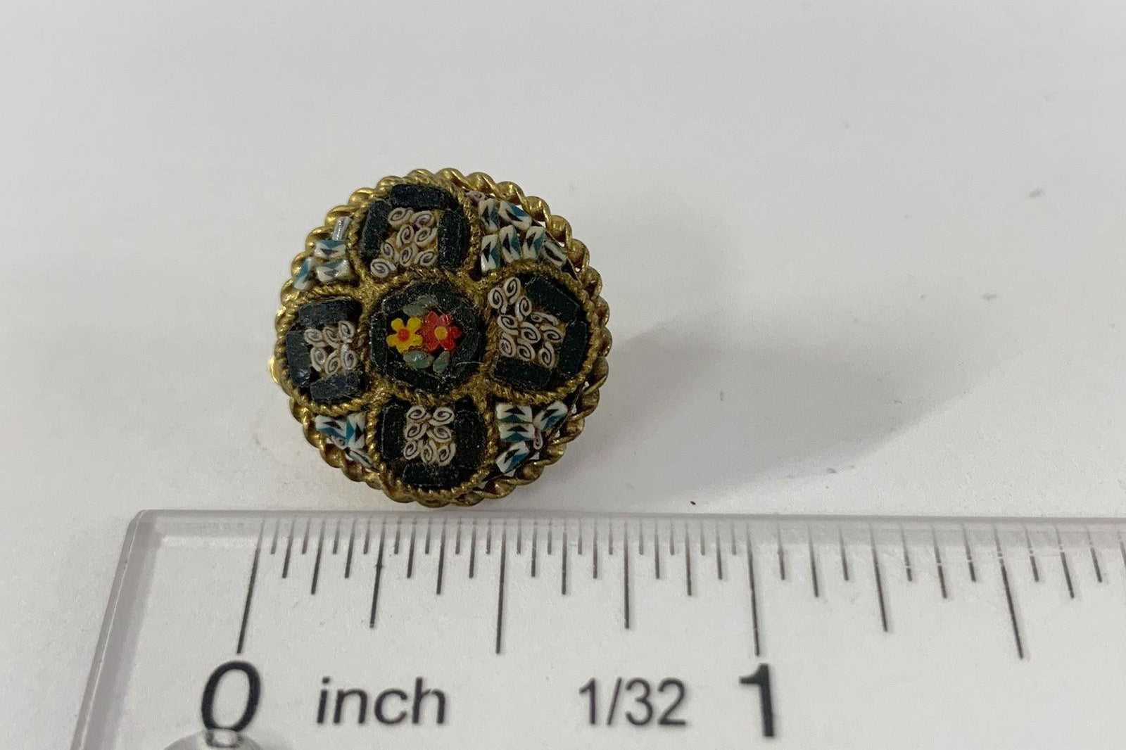 Gold-Tone Mosaic Glass Flower Clip-On Earrings, Black & Multicolor