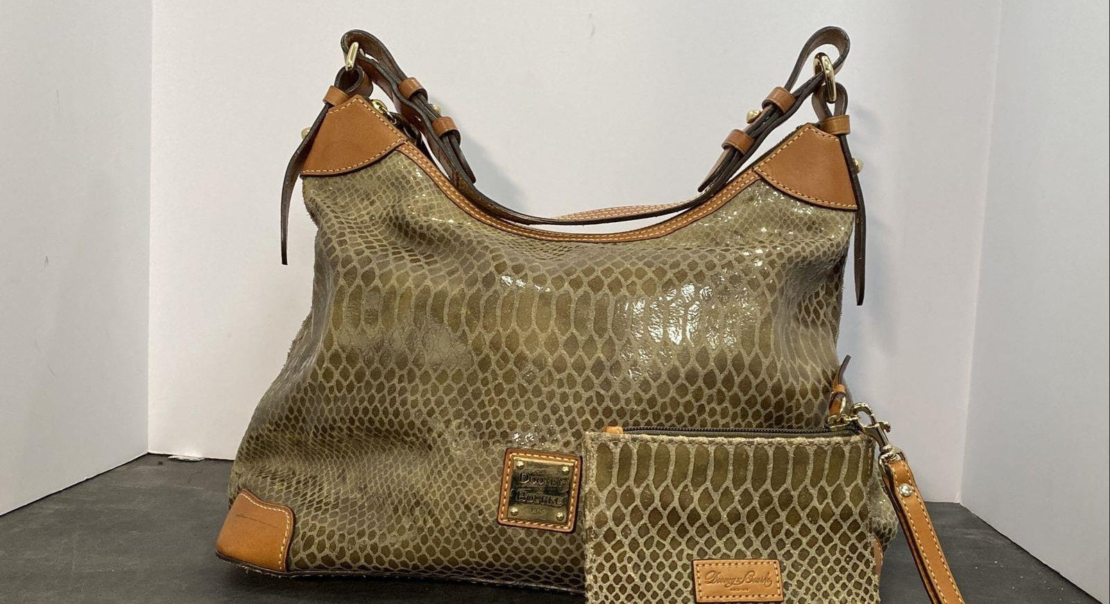 Dooney & Bourke Snake-Print Shoulder Bag with Matching Pouch & COA