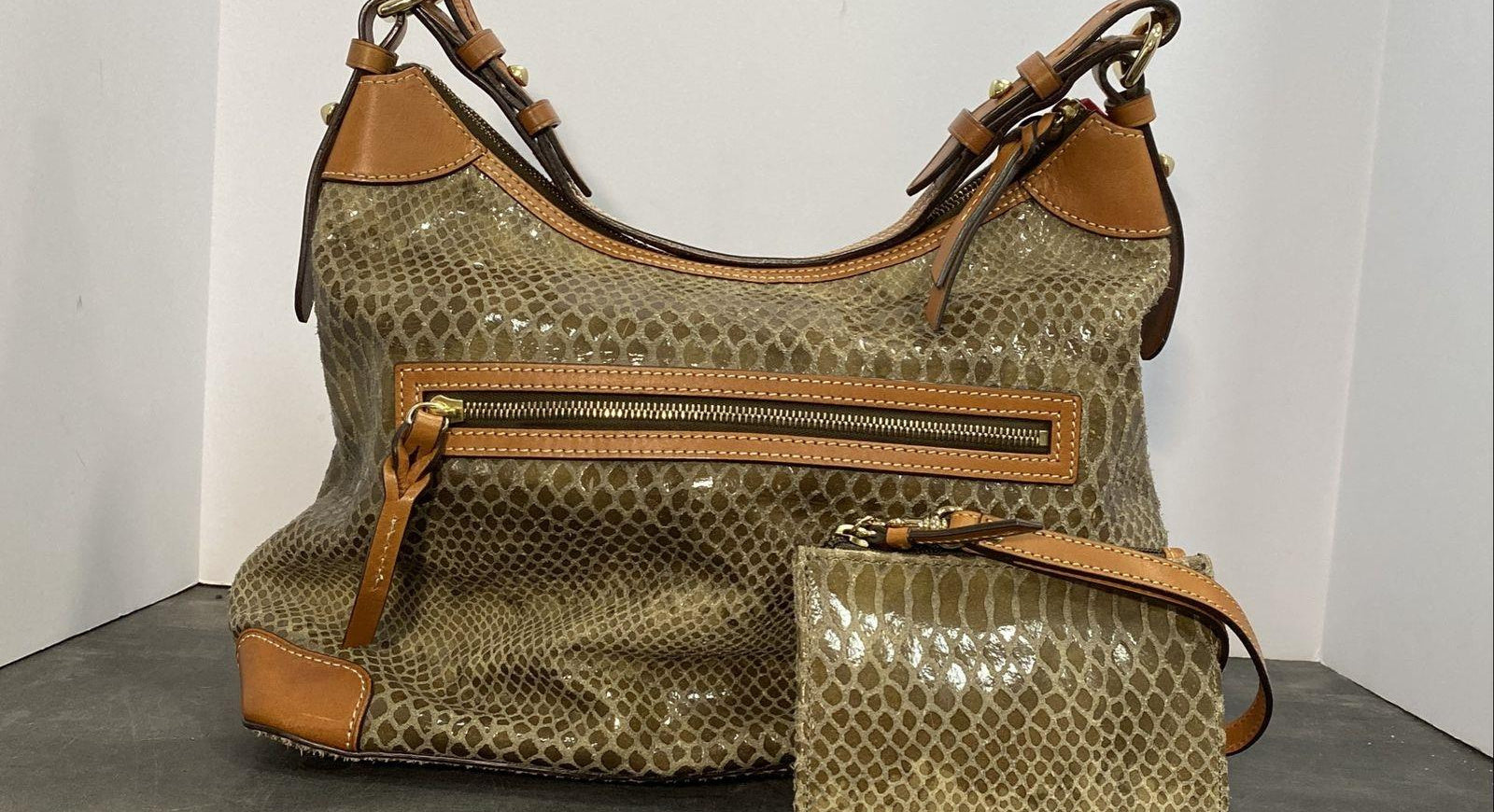 Dooney & Bourke Snake-Print Shoulder Bag with Matching Pouch & COA