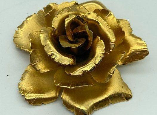 Gold-Tone Vintage Giovanni Full Bloom Rose Flower Brooch