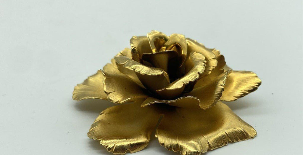 Gold-Tone Vintage Giovanni Full Bloom Rose Flower Brooch