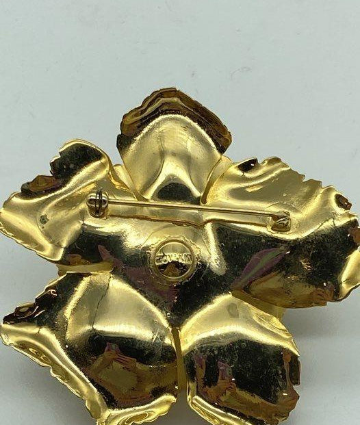 Gold-Tone Vintage Giovanni Full Bloom Rose Flower Brooch