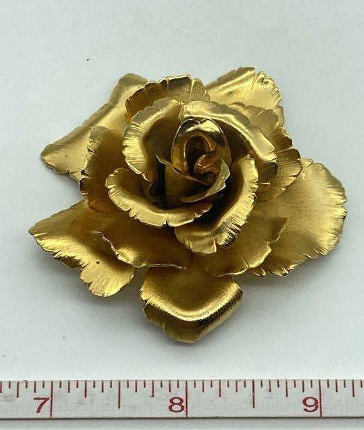 Gold-Tone Vintage Giovanni Full Bloom Rose Flower Brooch