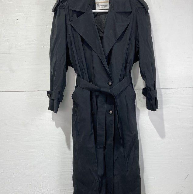 Vintage London Fog Size 12 Regular Black Rain Trench Coat with Belt