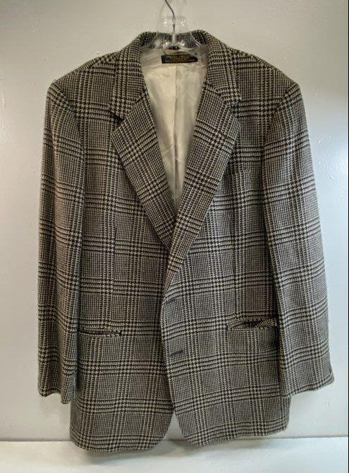 Vintage Brooks Brothers Black-and-White Glen Plaid Tweed Sport Coat, ~44 Chest