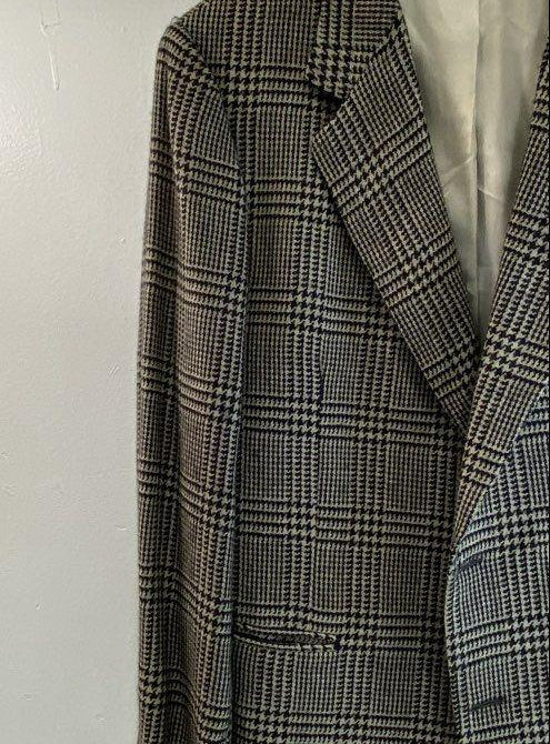 Vintage Brooks Brothers Black-and-White Glen Plaid Tweed Sport Coat, ~44 Chest